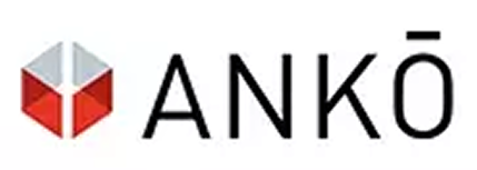 Rot-graues Logo mit schwarzem Schriftzug rechts